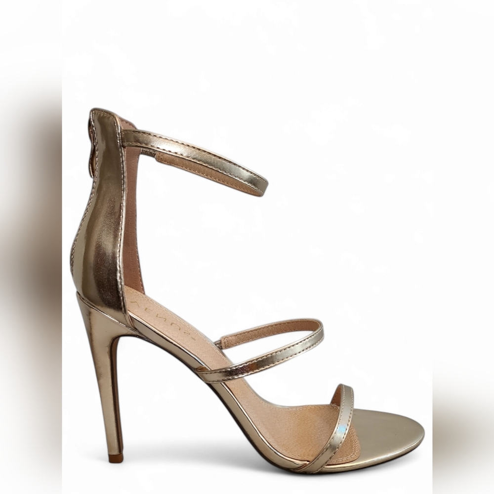 Venus Gold Stiletto Ankle Strap High Heels Size 10